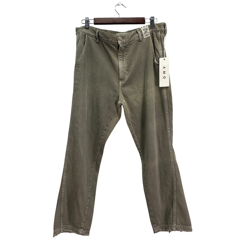 AMO Slouch Structured Trouser Gray Green Relaxed Fit Ankle Pants Size 32 NEW